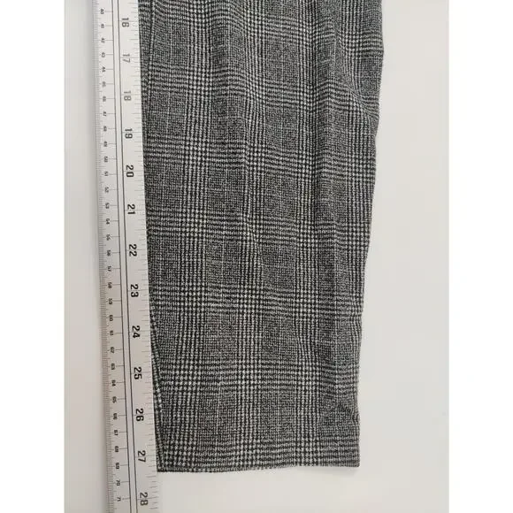 H&M Womens Plaid Trousers Size 12 Black White Houndstooth Elastic Waist - Picture 9 of 10